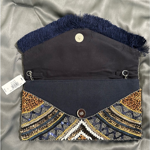 NWT - Sequin and Beads beautiful crossbody - Navy and Brown - Picture 6 of 10